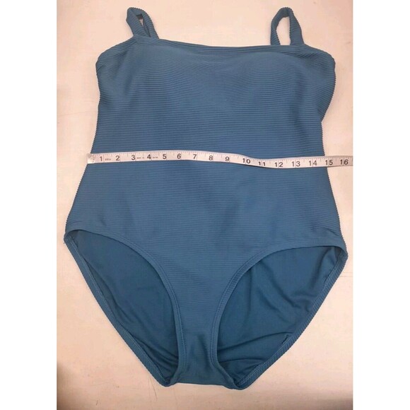 KONA SOL SWIMSUIT ONE PIECE SQUARE NECK RIBBED WOMENS TEAL BLUE L - Picture 8 of 10
